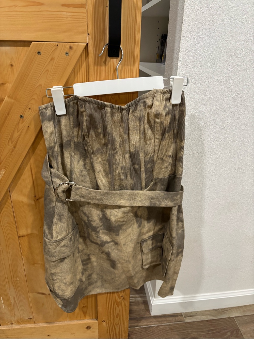 PrettyLittleThing Brown Tie-Dye Strapless Utility Romper